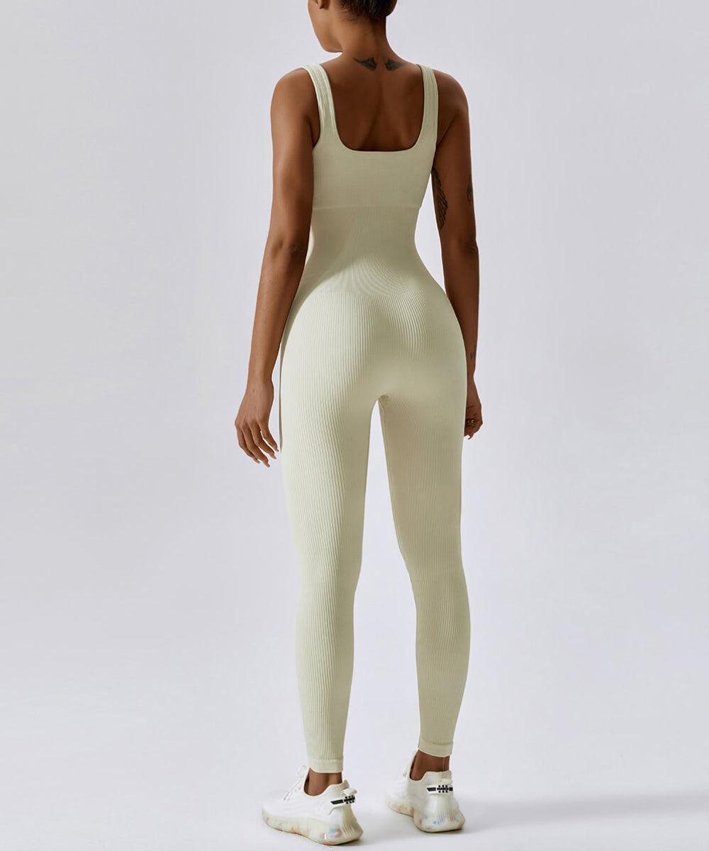Ribbed Solid Color Tummy Control Sleeveless Seamless Jumpsuit - MOOSLOVER