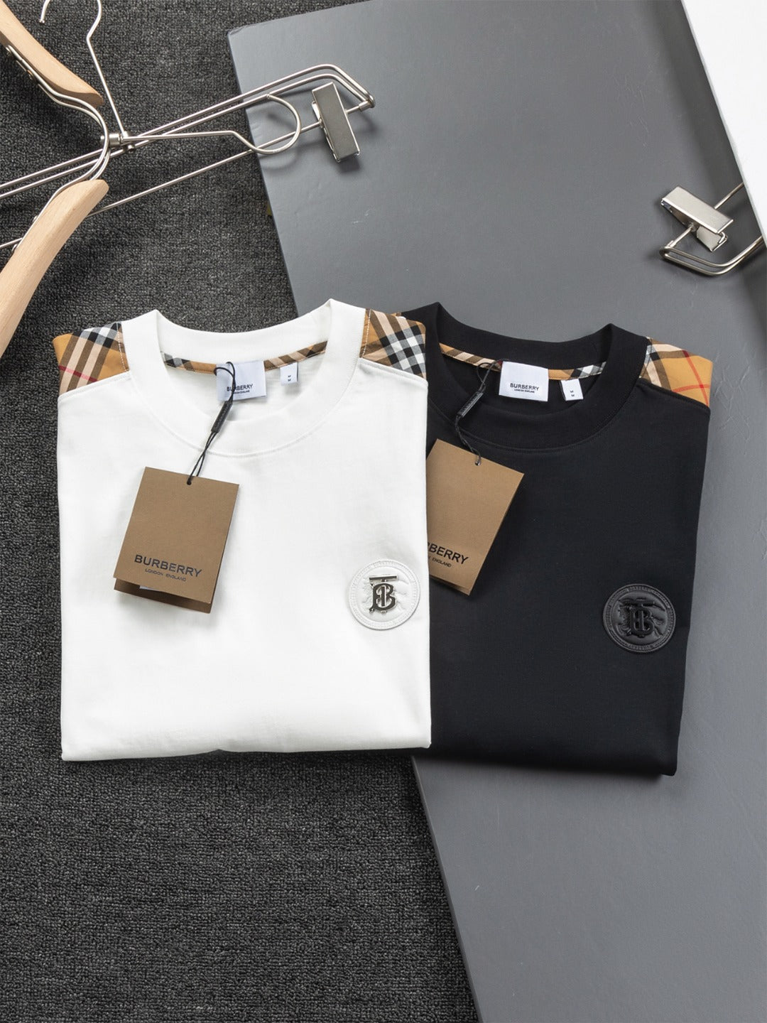 250218 New classic plaid patchwork T-shirts