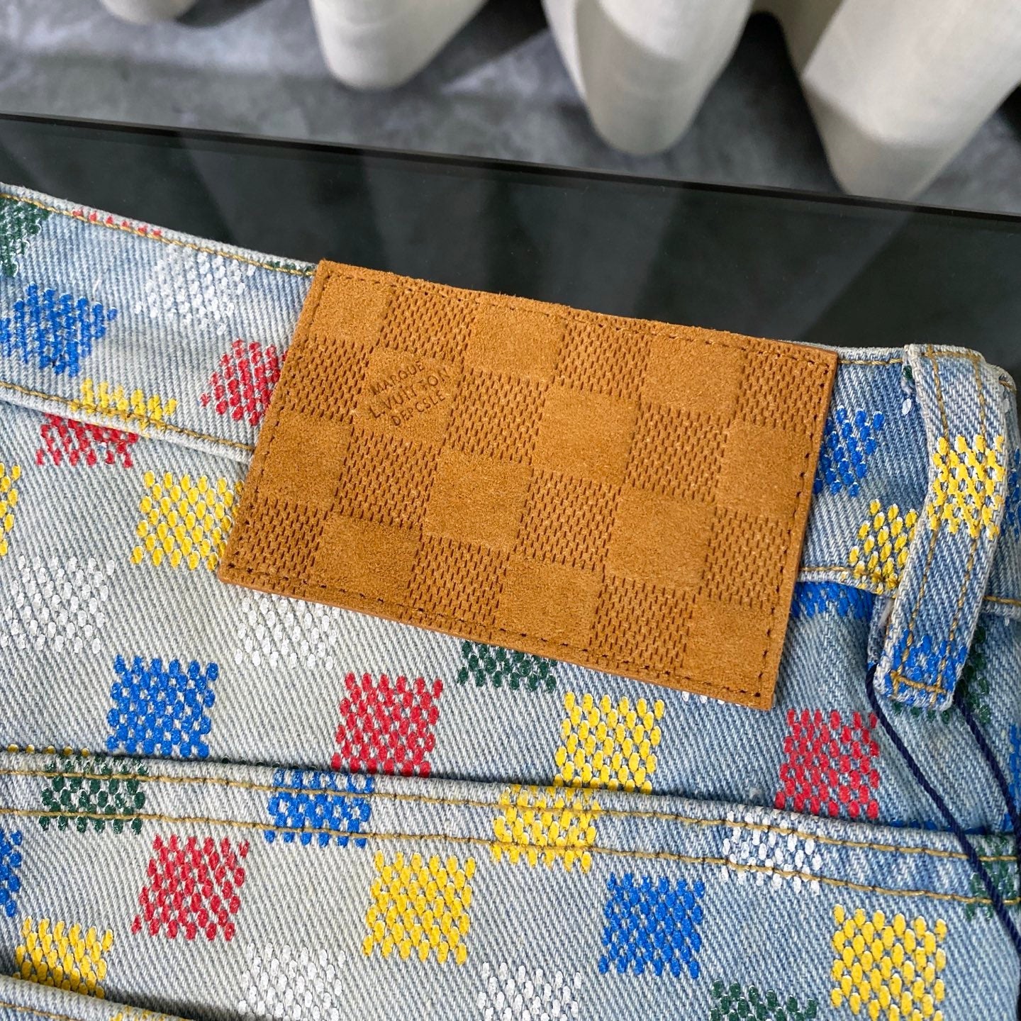 250617 New high-quality dopamine-colored pixel checkered jeans