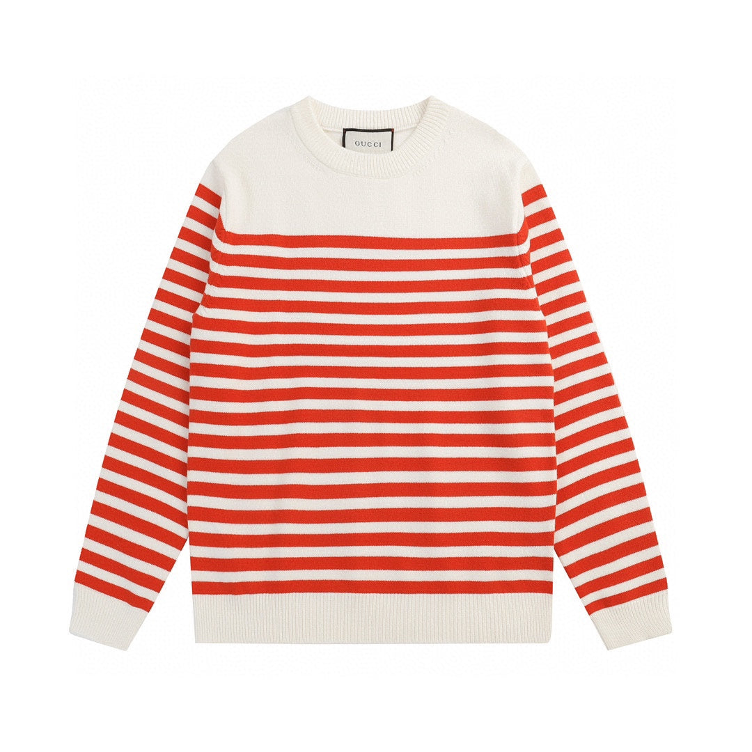 250729 New high-quality letter-patterned jacquard striped round-neck sweater