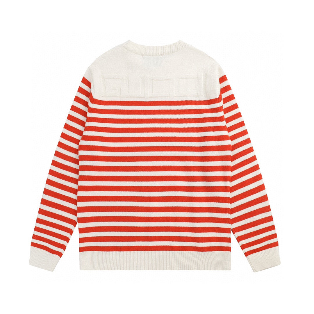 250729 New high-quality letter-patterned jacquard striped round-neck sweater