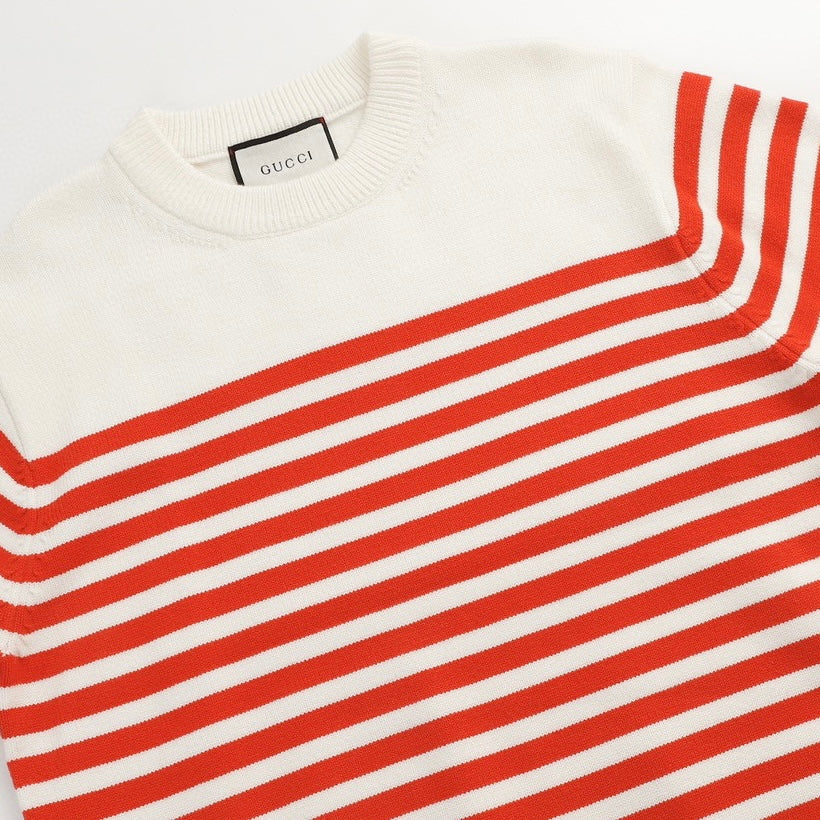 250729 New high-quality letter-patterned jacquard striped round-neck sweater