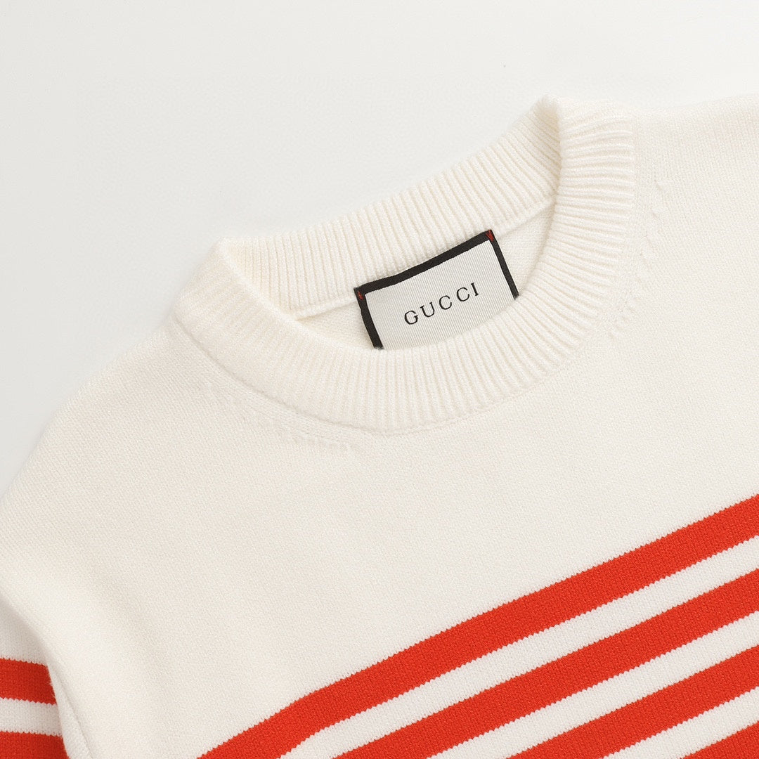 250729 New high-quality letter-patterned jacquard striped round-neck sweater
