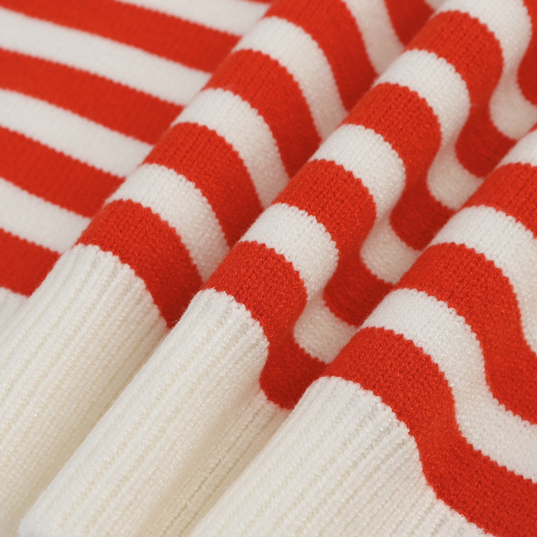 250729 New high-quality letter-patterned jacquard striped round-neck sweater
