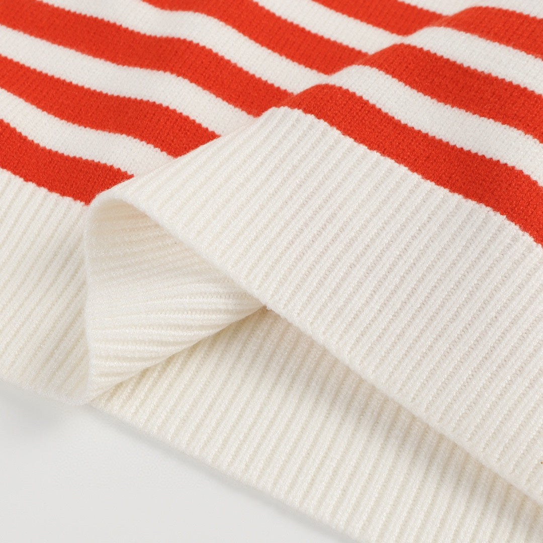 250729 New high-quality letter-patterned jacquard striped round-neck sweater