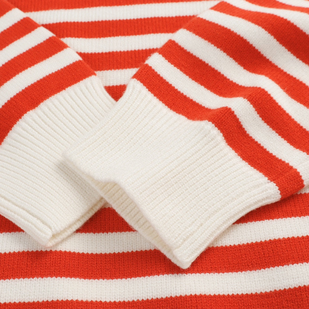 250729 New high-quality letter-patterned jacquard striped round-neck sweater