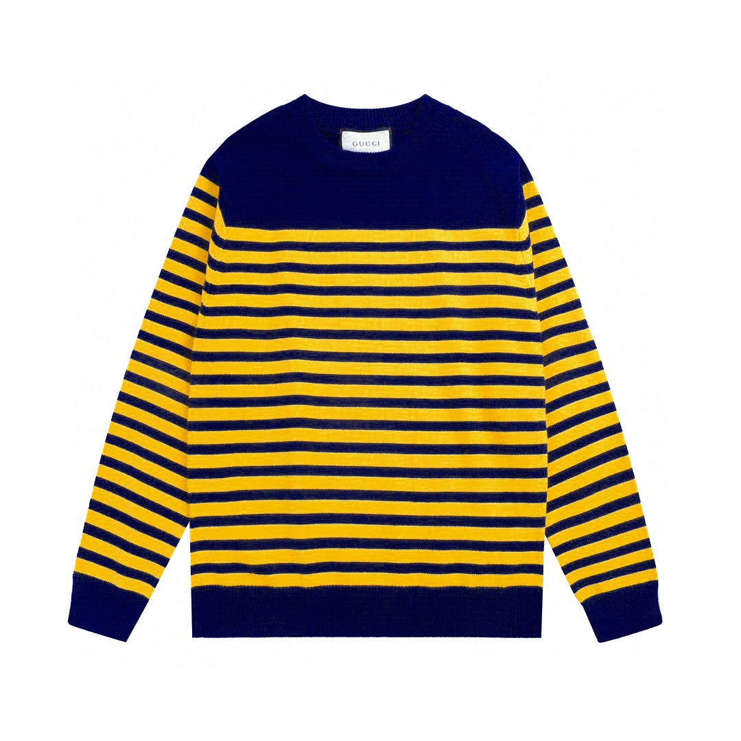 250729 New high-quality letter-patterned jacquard striped round-neck sweater