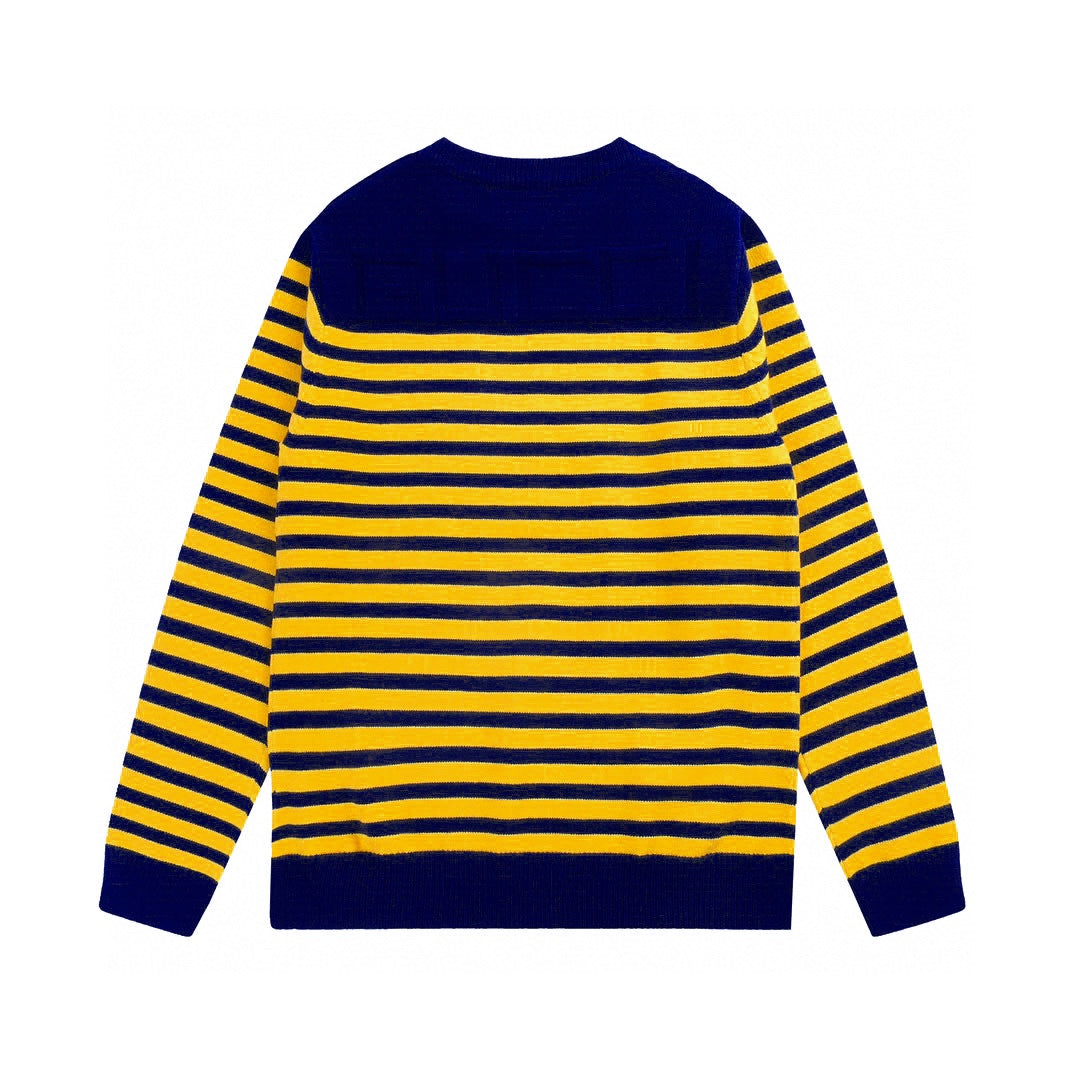 250729 New high-quality letter-patterned jacquard striped round-neck sweater
