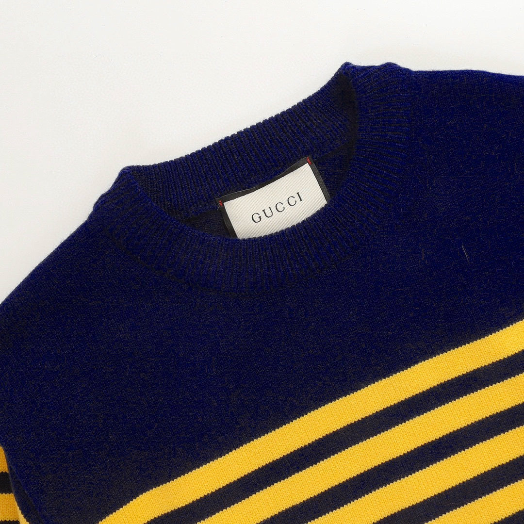 250729 New high-quality letter-patterned jacquard striped round-neck sweater
