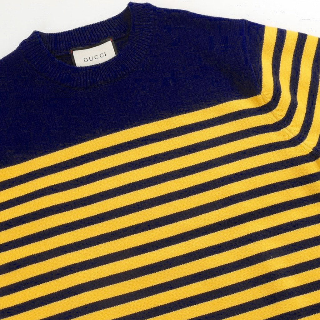 250729 New high-quality letter-patterned jacquard striped round-neck sweater
