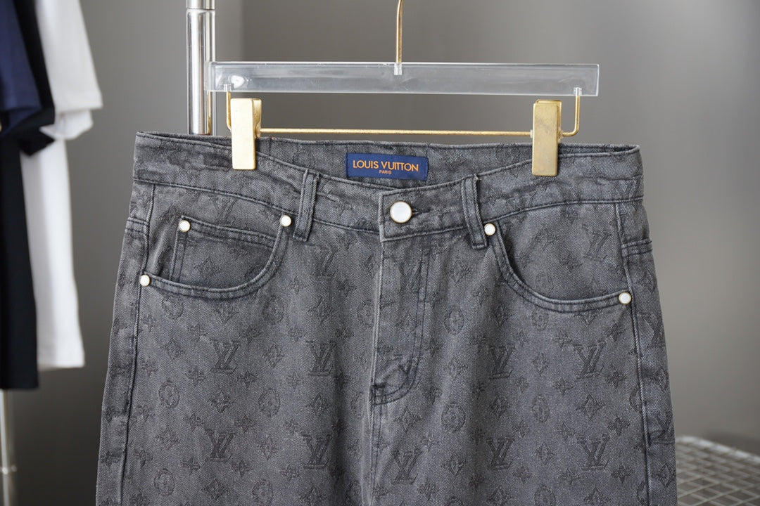 250729 New heavy-duty jacquard spray-painted denim trousers
