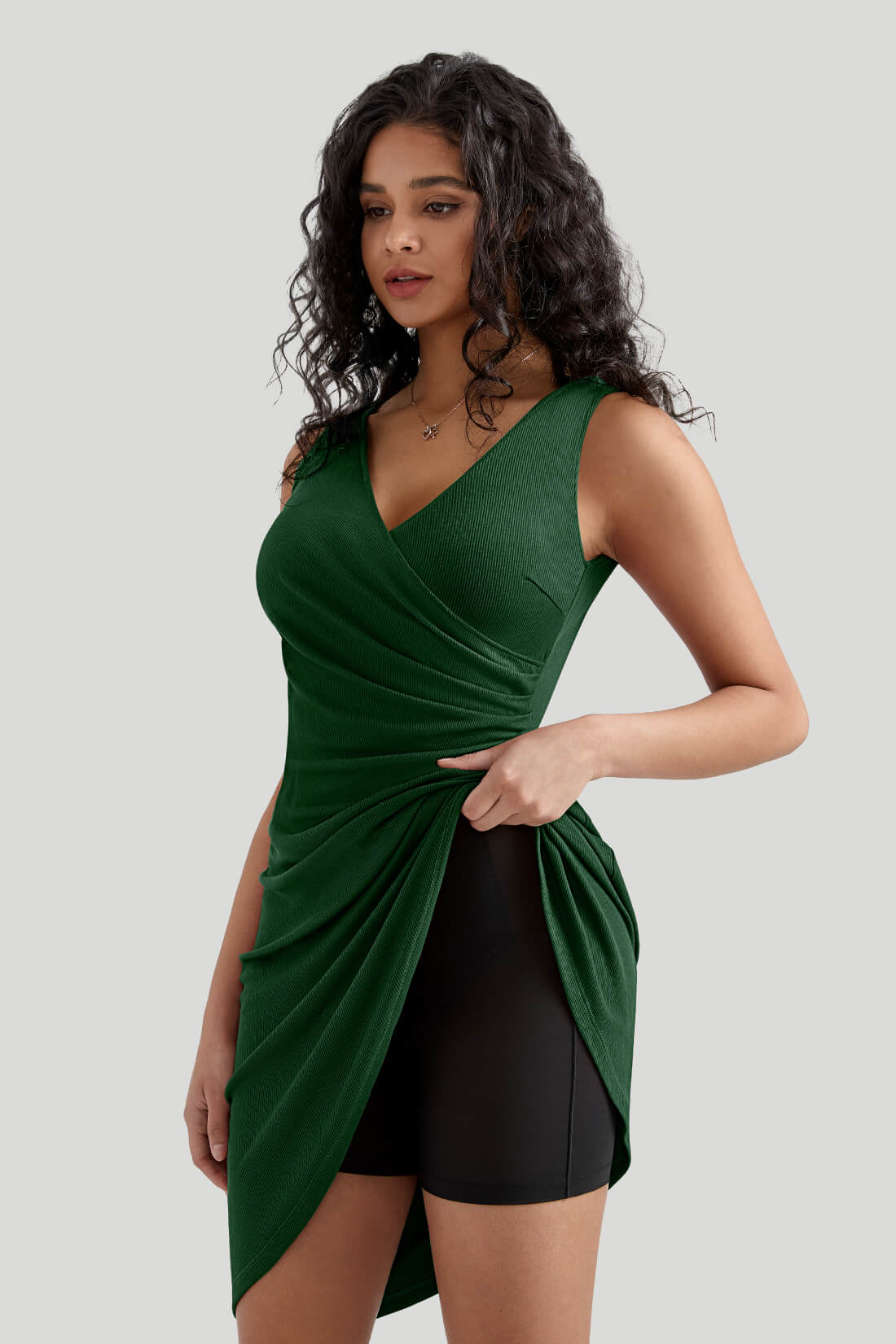 Wrap Style Bodycon Dress With Built In Shapewear