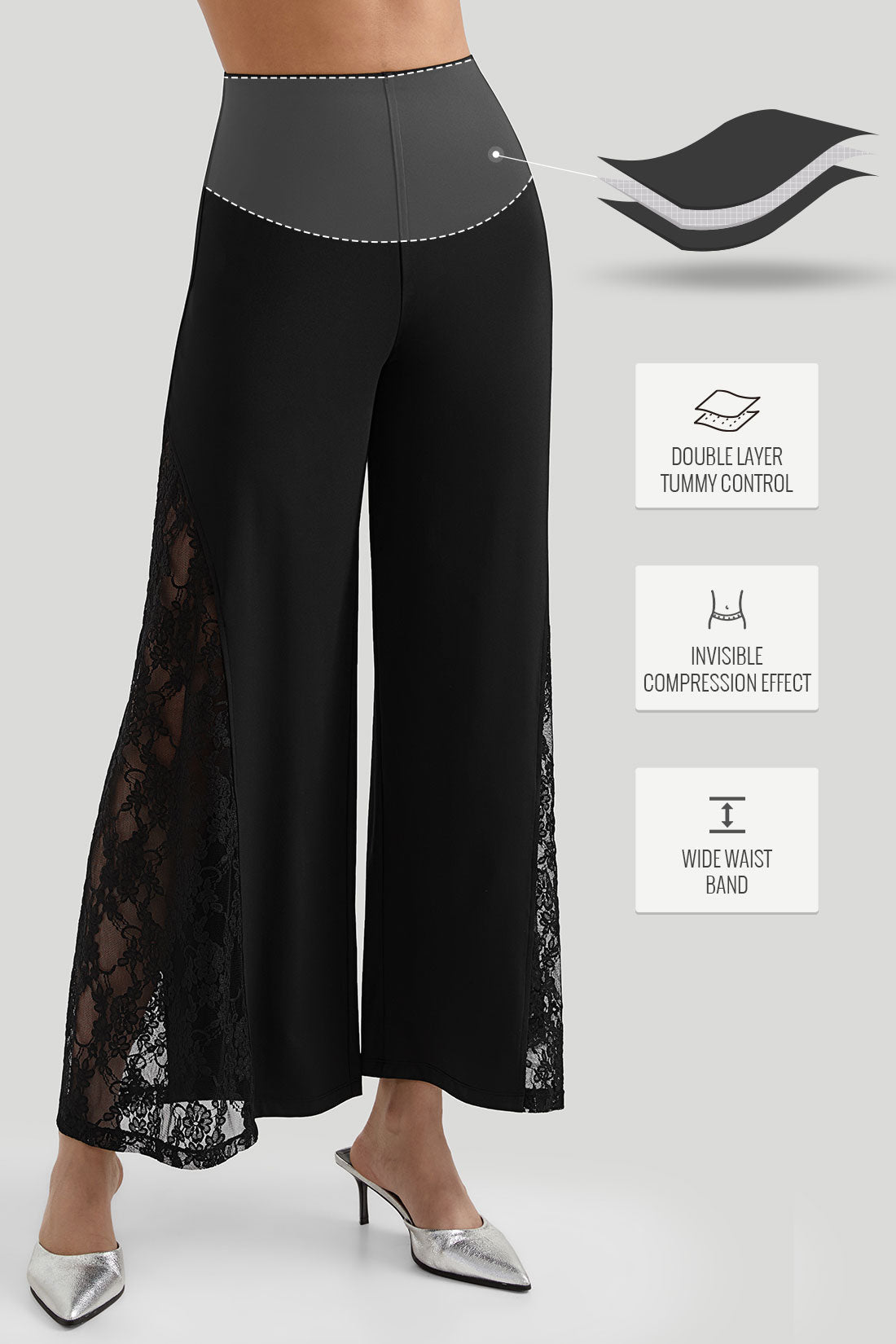 Lace Wide Leg Pants With Built In Shapewear