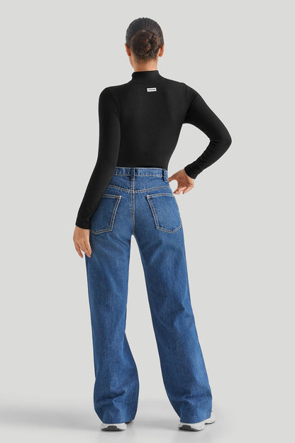 Threaded High Neck Long Sleeves Bodysuit