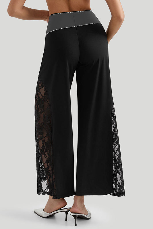 Lace Wide Leg Pants With Built In Shapewear