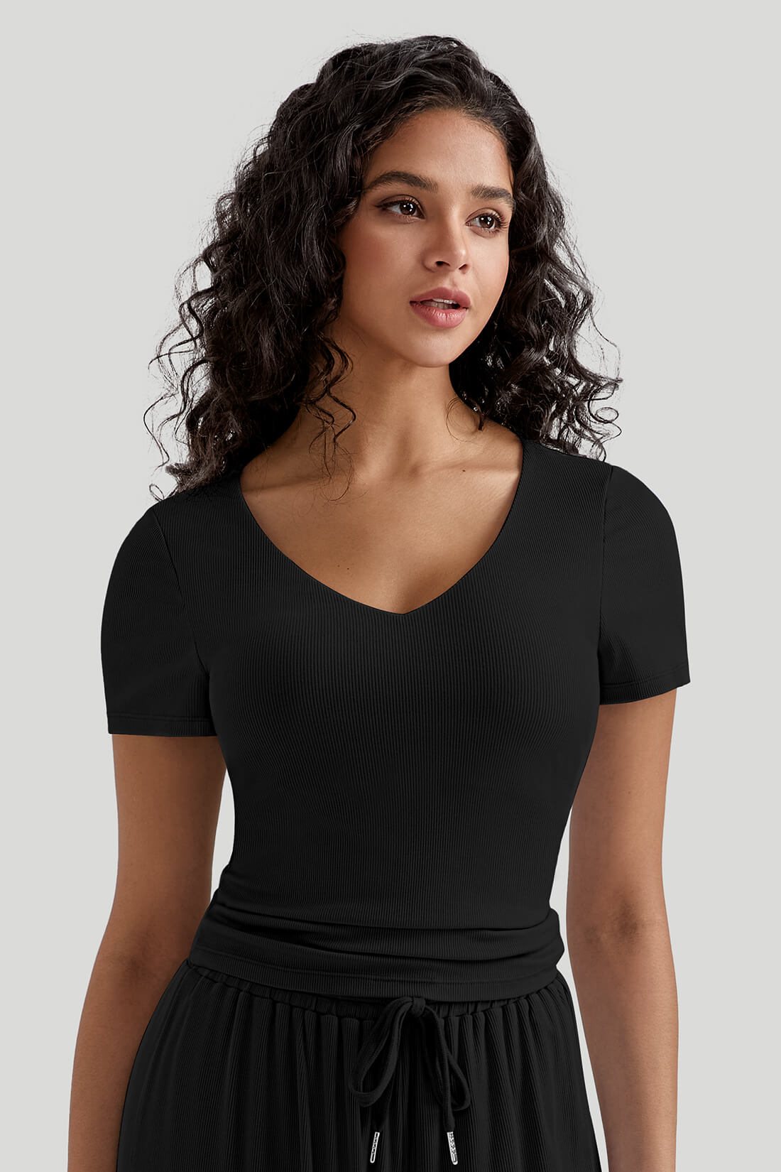 V-neck Casual Set With Wide Leg Pants