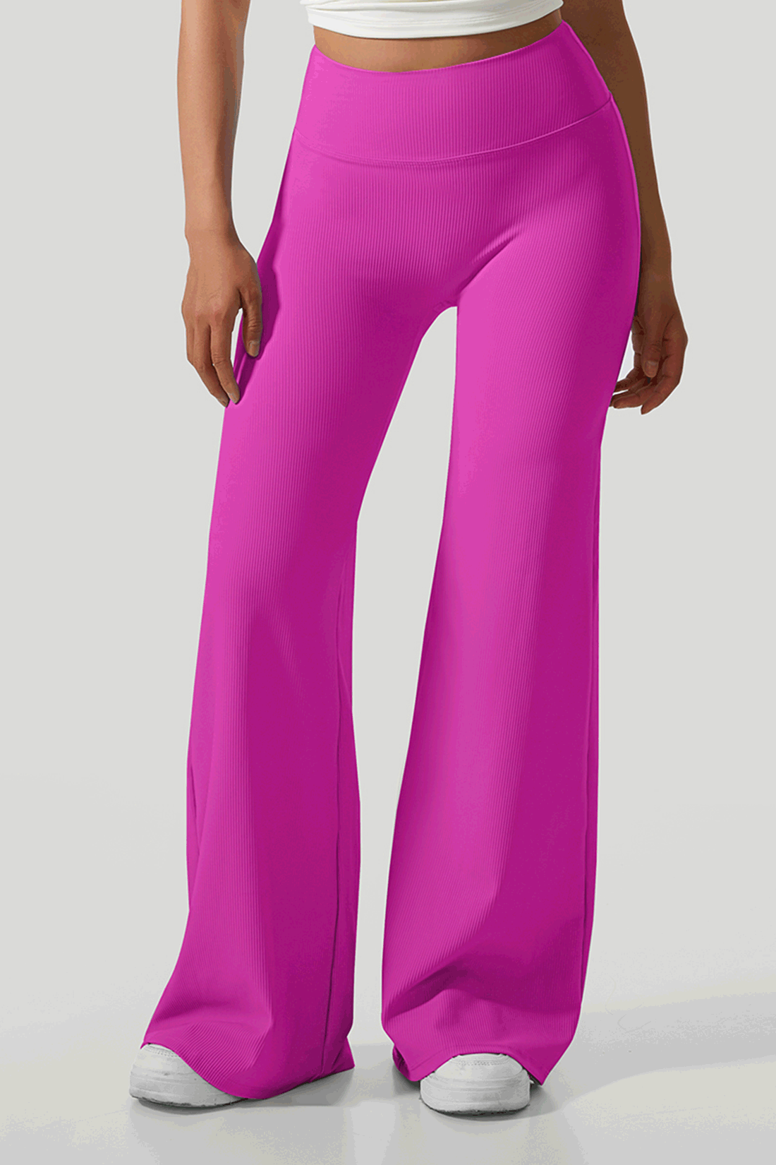 Micro Ribbed Solid Color Wide Leg Pants