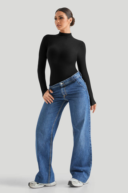 Threaded High Neck Long Sleeves Bodysuit