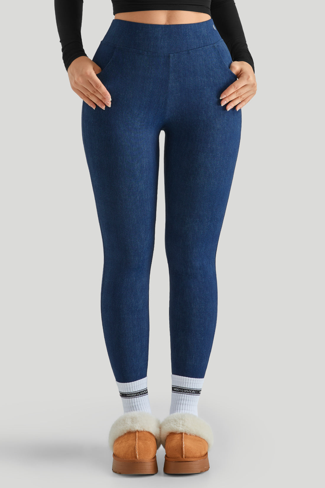 Long Sleeves Stretchy Faux Denim Legging Sets