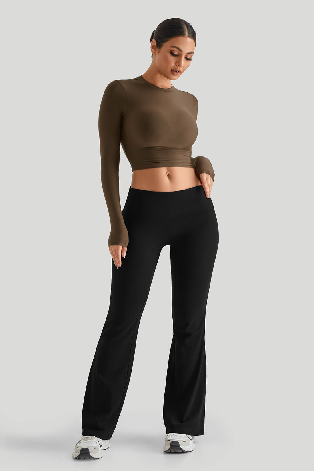 Round Neck Top Match Folded Waist Leggings
