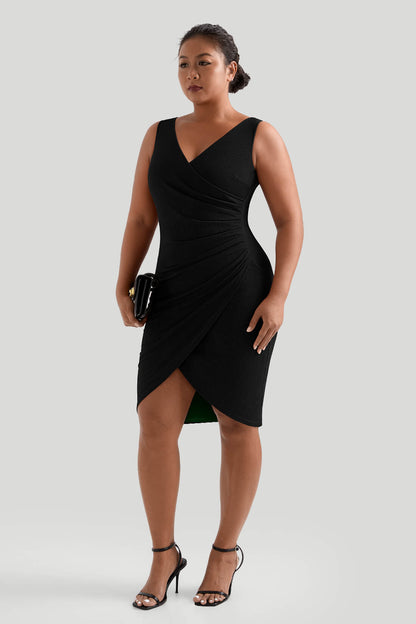 Wrap Style Bodycon Dress With Built In Shapewear