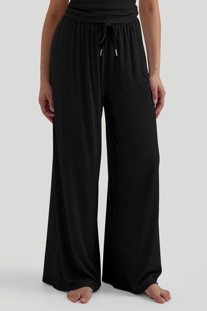 V-neck Casual Set With Wide Leg Pants
