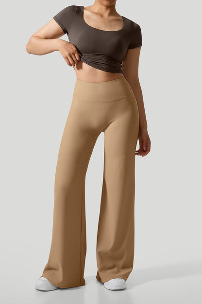 Micro Ribbed Solid Color Wide Leg Pants
