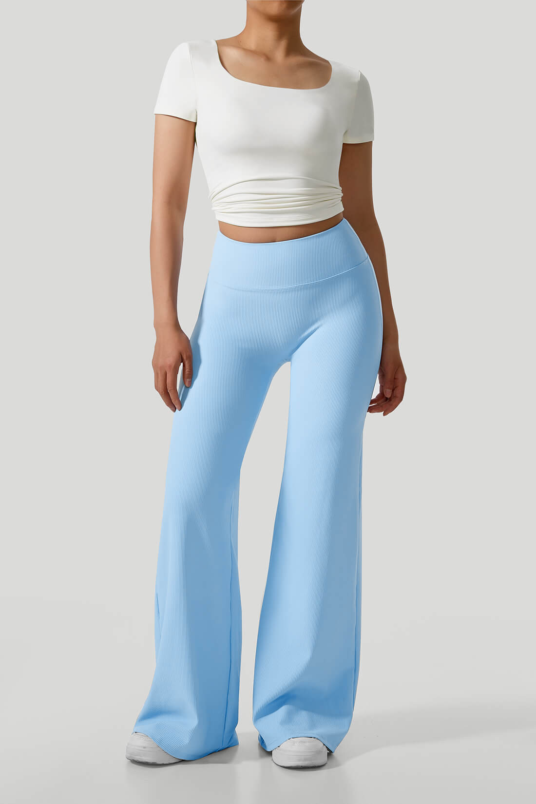 Micro Ribbed Solid Color Wide Leg Pant  Sky Blue