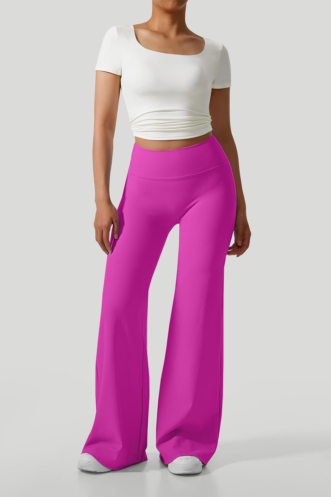 Micro Ribbed Solid Color Wide Leg Pants