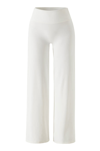 Micro Ribbed Solid Color Wide Leg Pants