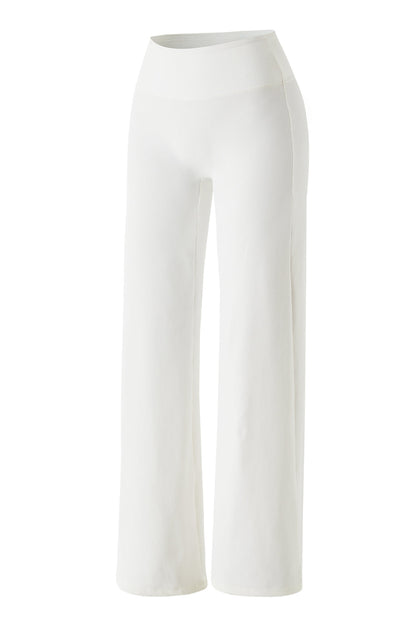 Micro Ribbed Solid Color Wide Leg Pants
