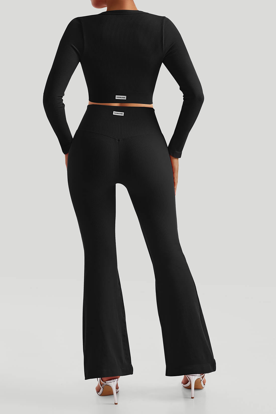 Threaded Long Sleeves Split Flare Pants Set