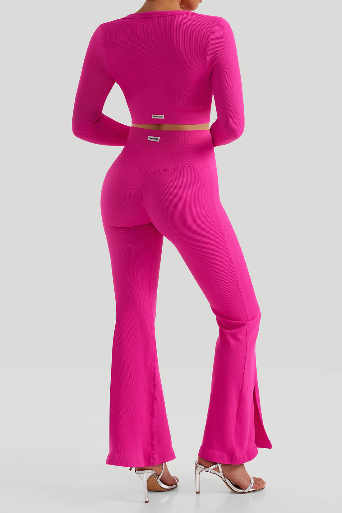 Threaded Long Sleeves Split Flare Pants Set