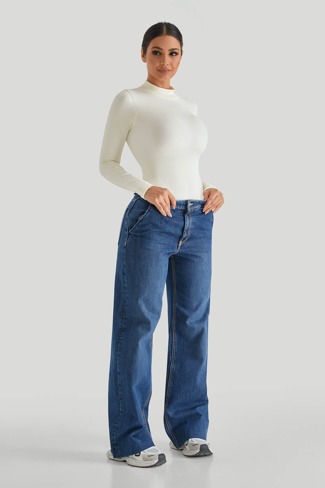 Threaded High Neck Long Sleeves Bodysuit