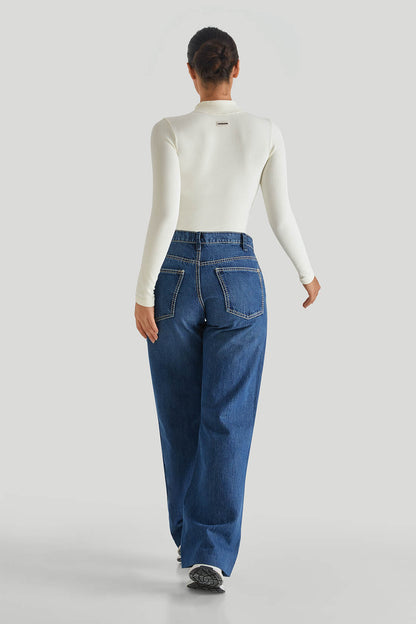 Threaded High Neck Long Sleeves Bodysuit