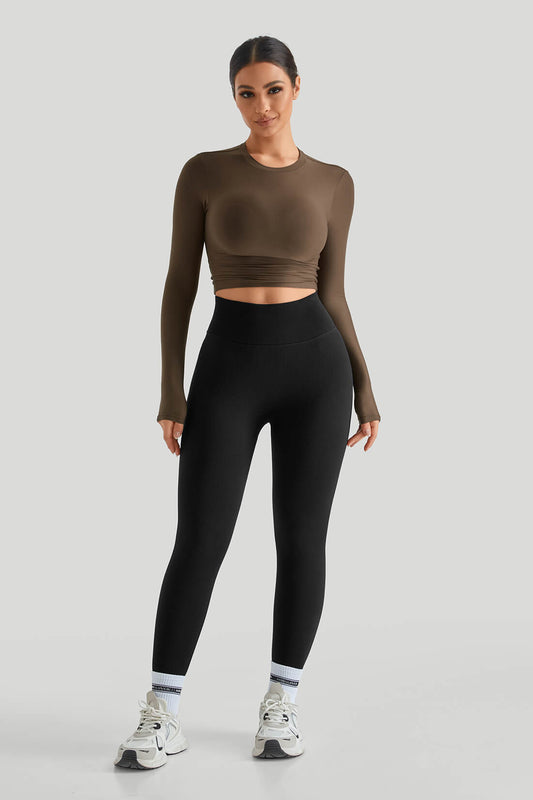 Round Neck Long Sleeves Set Match Legging
