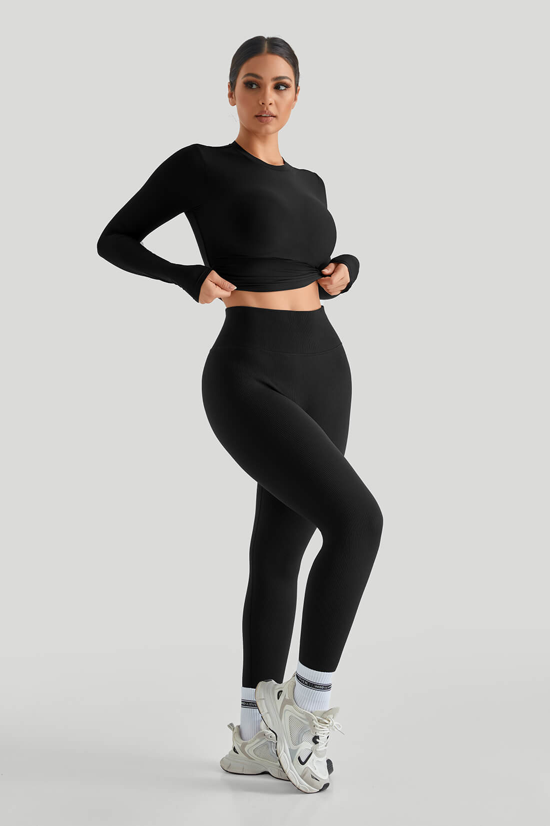 Round Neck Long Sleeves Set Match Legging