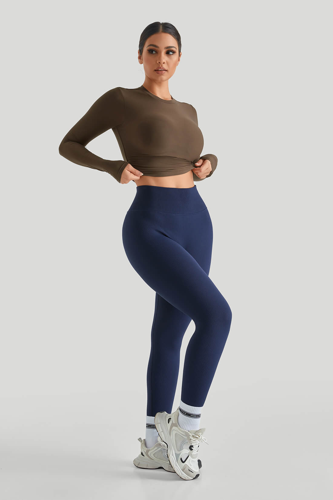 Round Neck Long Sleeves Set Match Legging