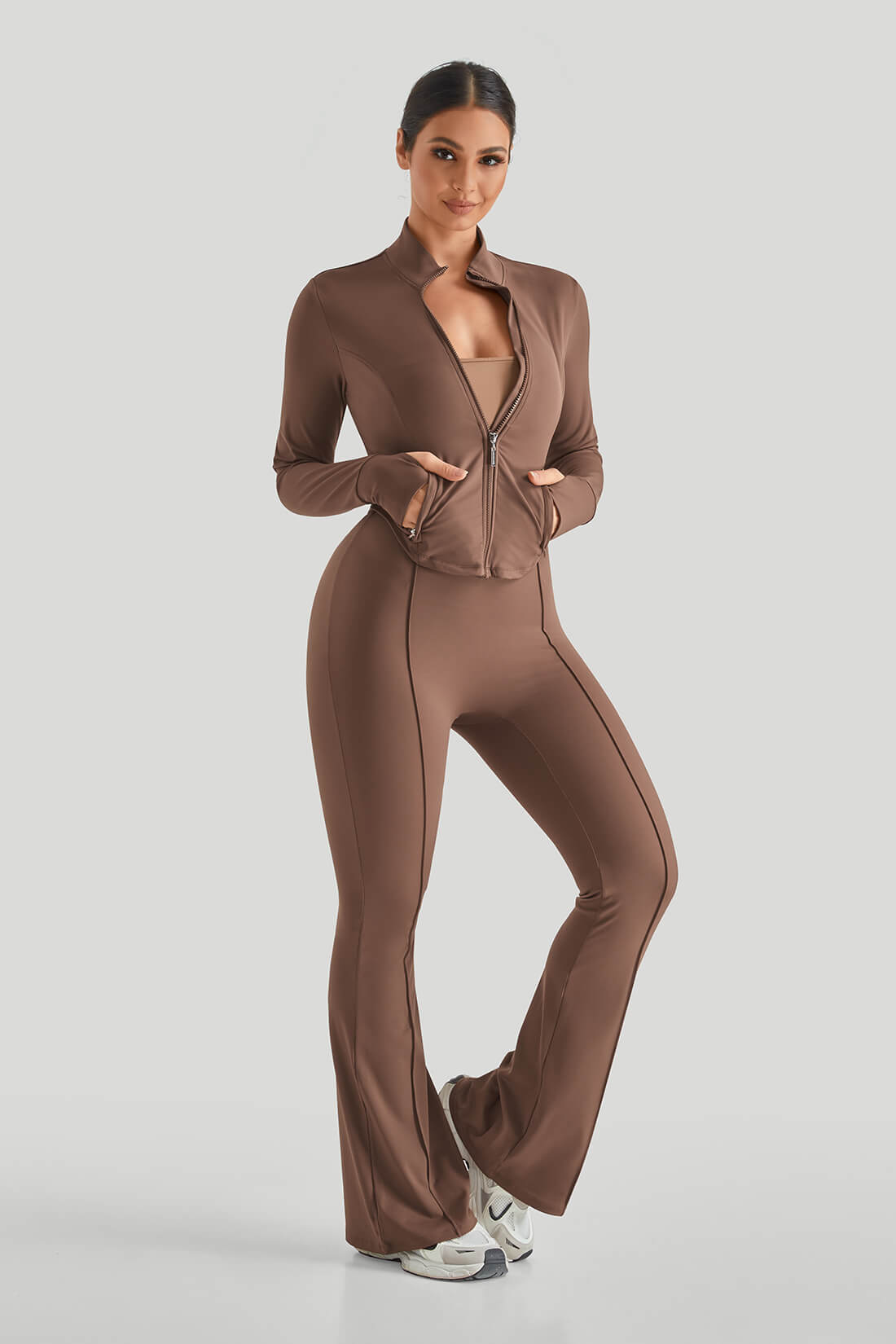 High Neck Slim Fit Flare Leg Casual Set