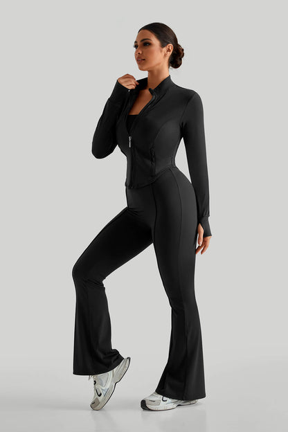 High Neck Slim Fit Flare Leg Casual Set