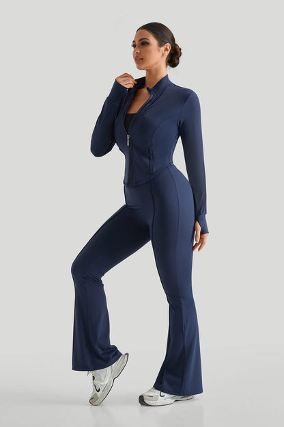 High Neck Slim Fit Flare Leg Casual Set