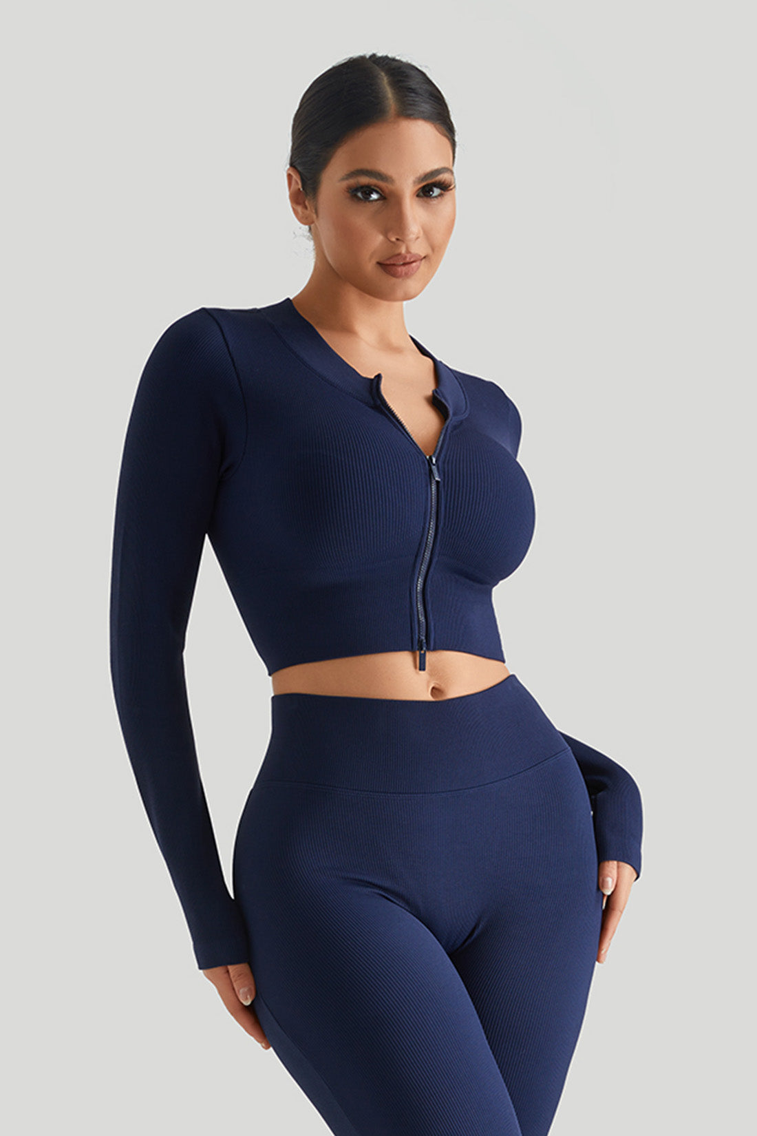 Ribbed Two-Way Zipper Yoga Top