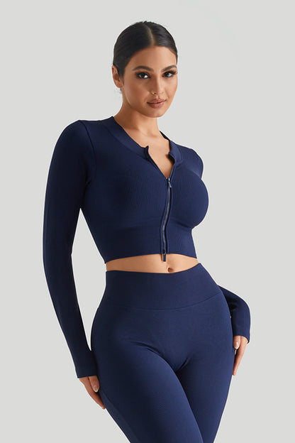 Ribbed Two-Way Zipper Yoga Top