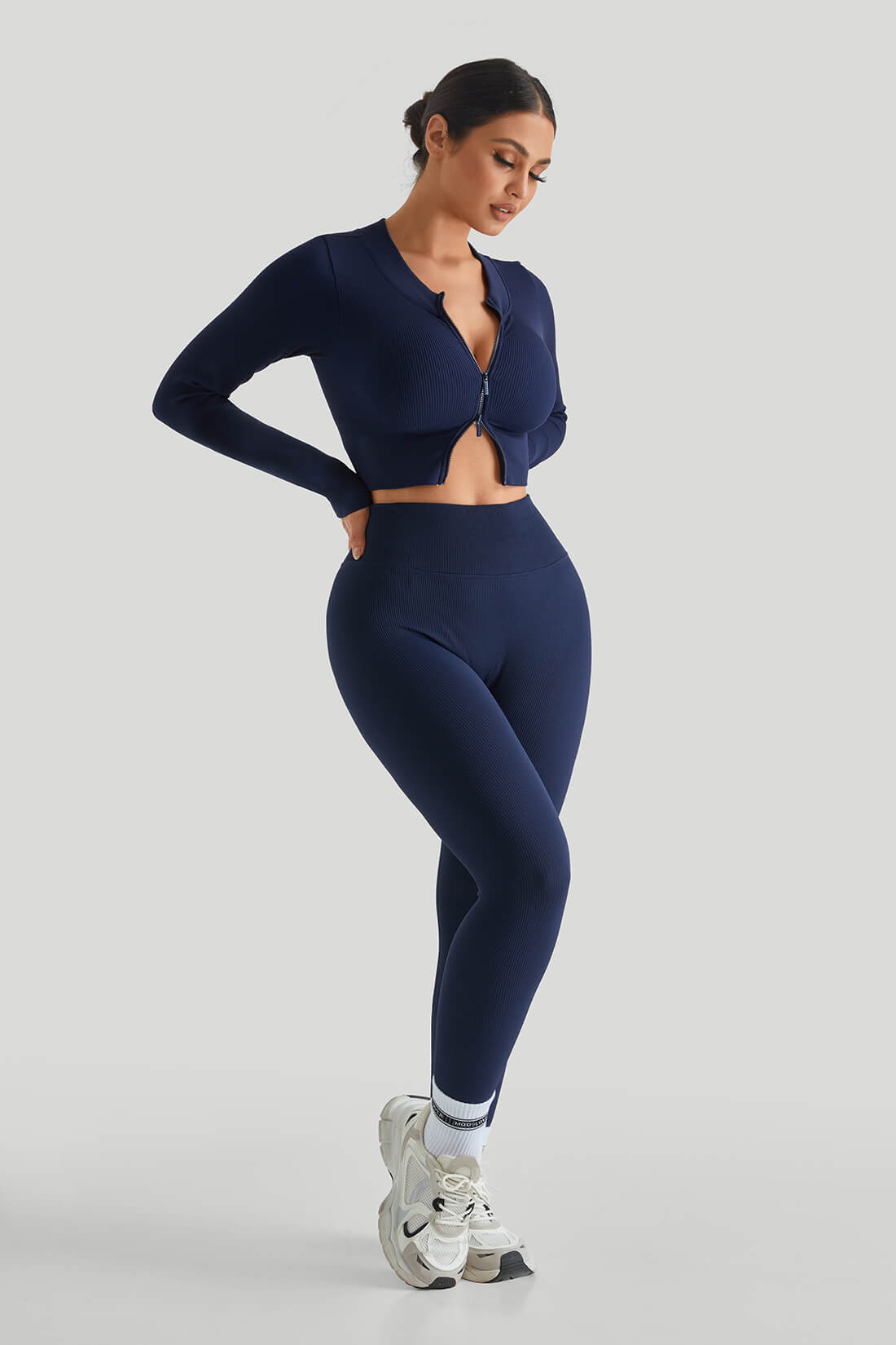 Two-Way Top High Waist Threaded Legging Match Sets