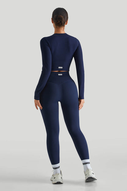 Two-Way Top High Waist Threaded Legging Match Sets