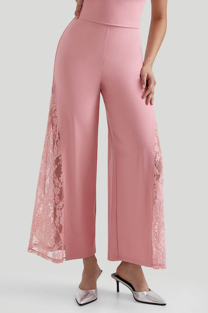 Lace Wide Leg Pants With Built In Shapewear