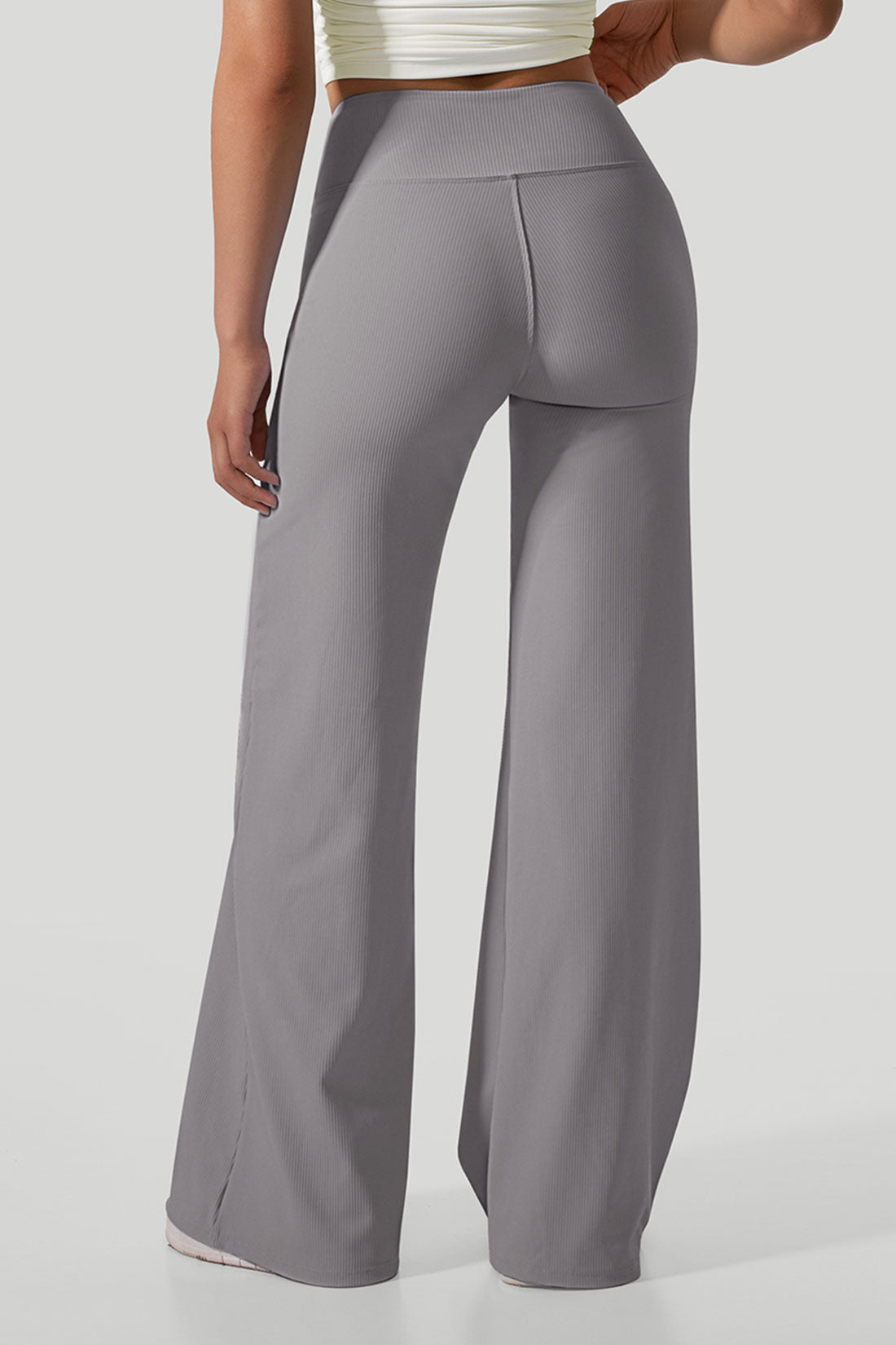 Micro Ribbed Solid Color Wide Leg Pants