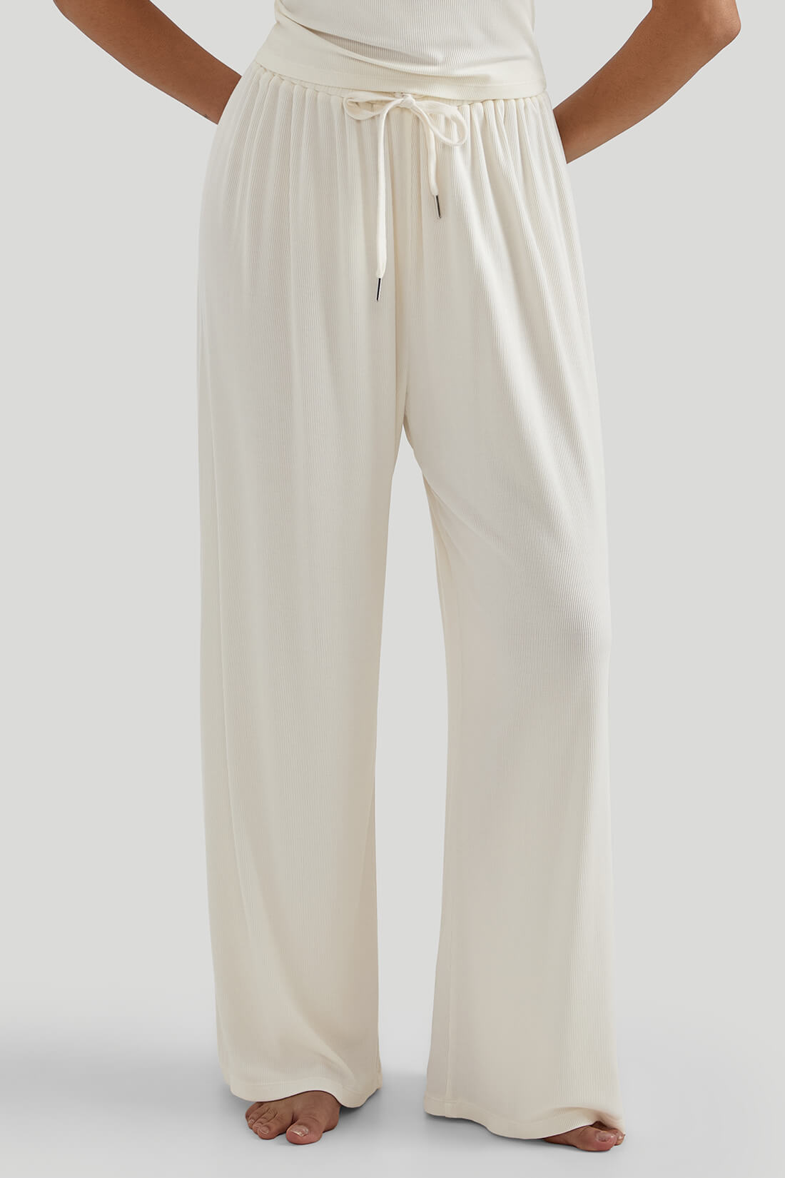 V-neck Casual Set With Wide Leg Pants