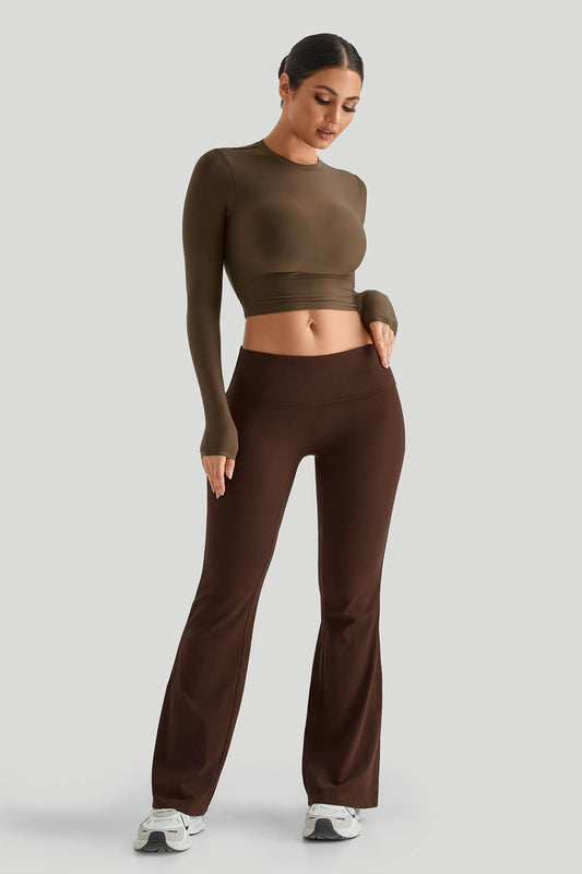 Round Neck Top Match Folded Waist Leggings
