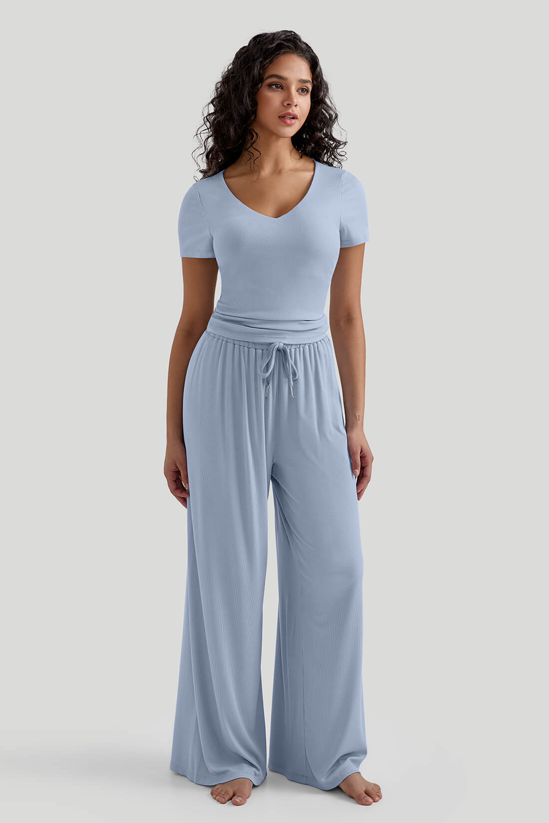 Soft Ribbed Wide Leg Pants